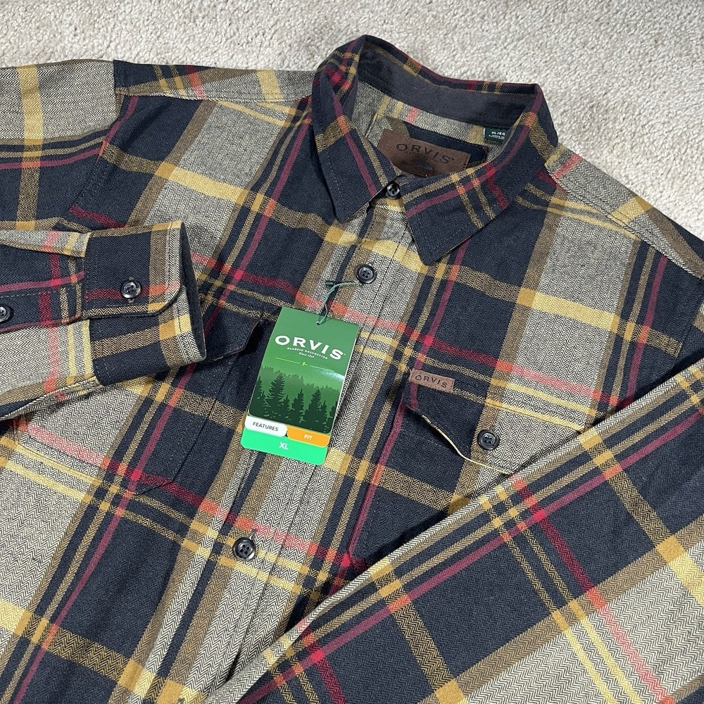 NWT ORVIS Men's Heavyweight Flannel Shirt Jacket XL Plaid BLUE/BROWN Pockets
